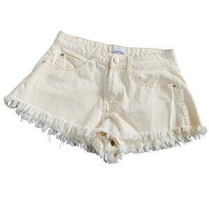 WeWoreWhat Boyfriend Jean Shorts Cut-Off Fringe High Rise Cream / Off-White 25